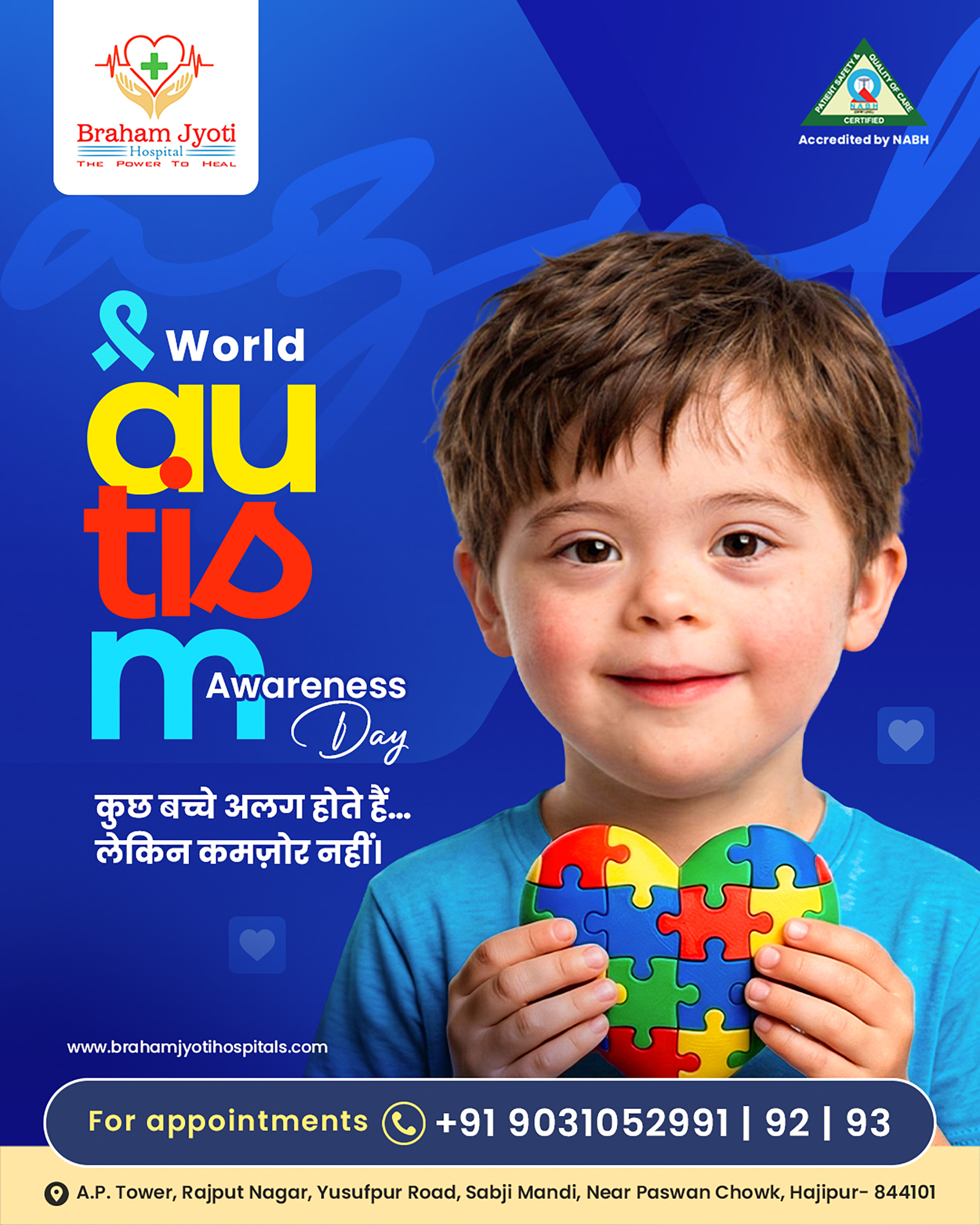 Autism awareness social media post for Braham Jyoti Hospital